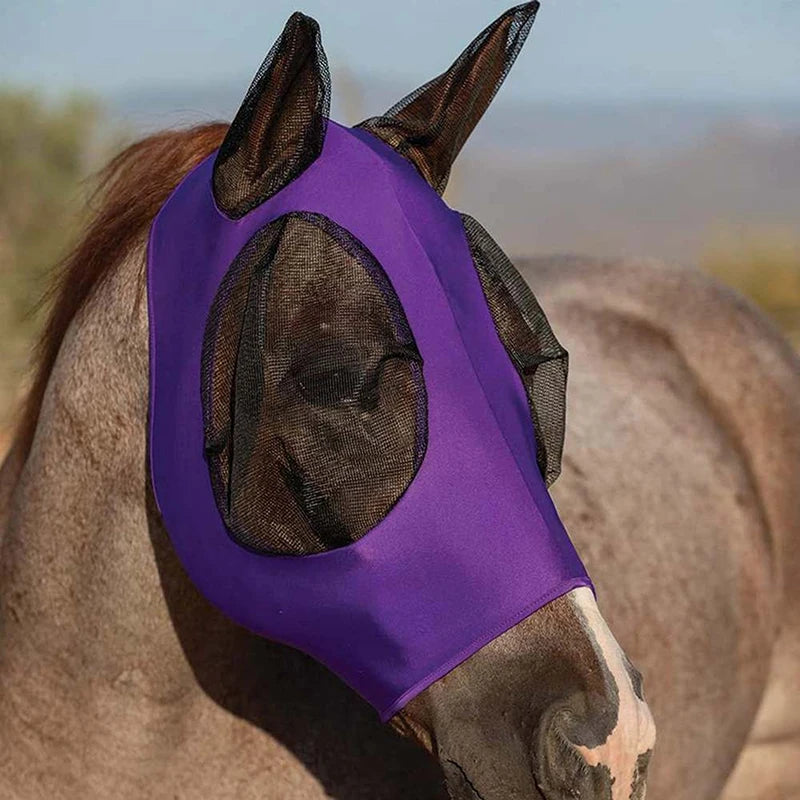 New Multicolor Horse Face Mask Anti Fly Breathable Stretch Knitted Mesh Anti Mosquito Mask Horse Riding Equestrian Equipment