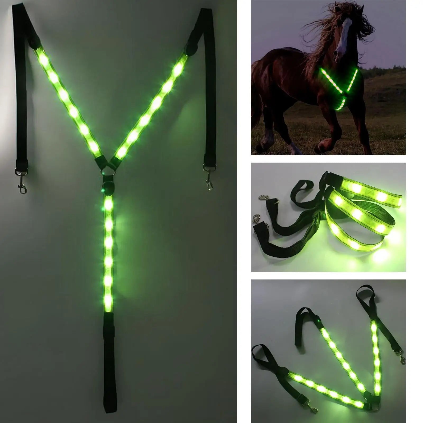 LED Horse Breastplate Collar Battery Operated Equestrian Safety Gear Protective Adjustable Webbing Chest Strap for Horse Show